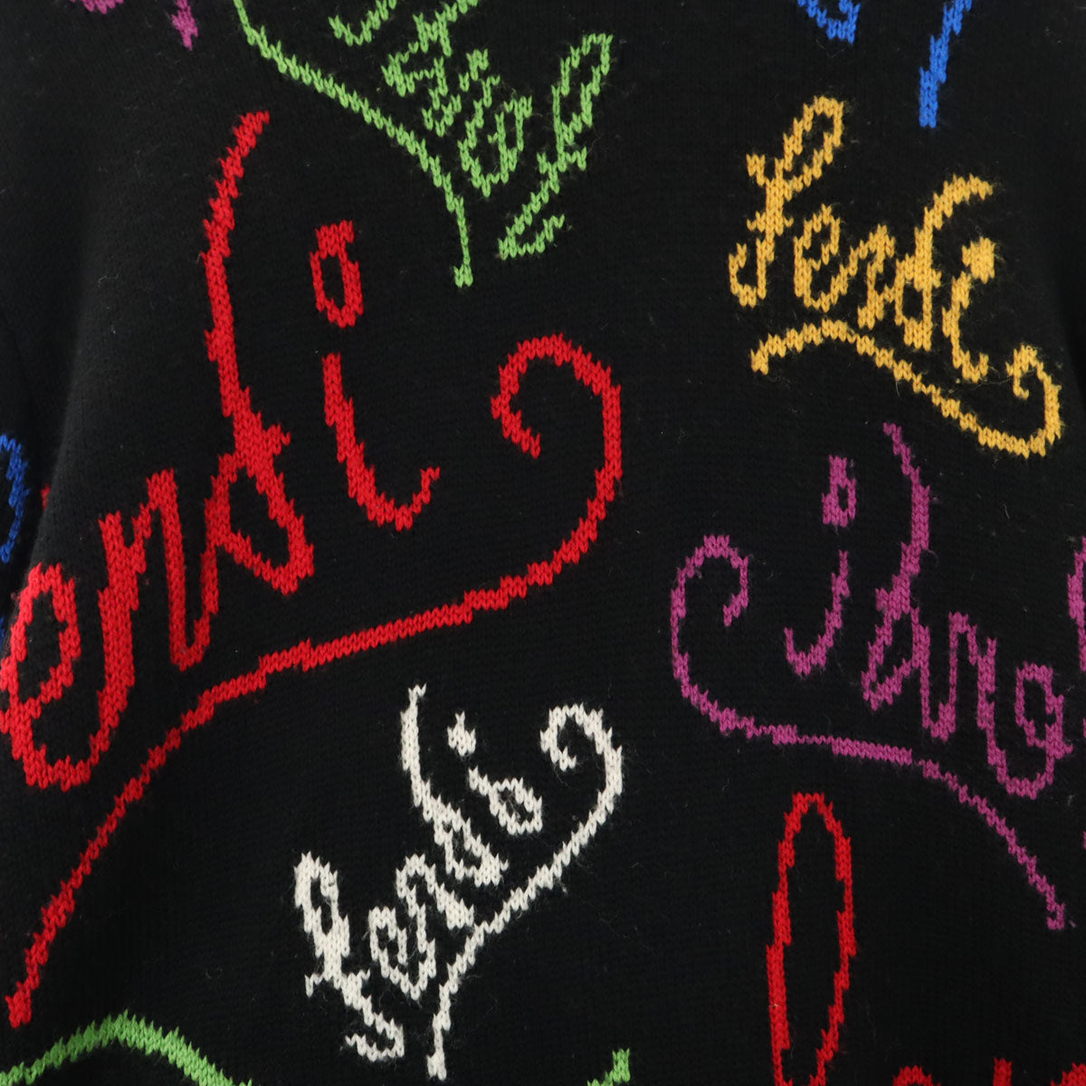 FENDI フェンディ イタリア製 総柄 長袖 セーター 48 ブラック系 ニット メンズ