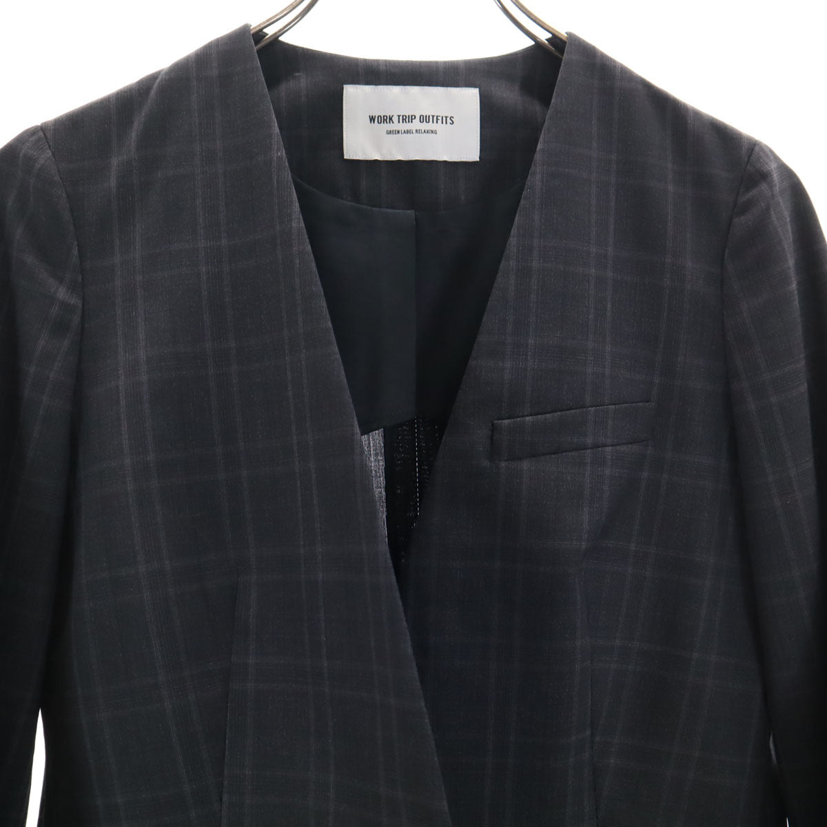WORK TRIP OUTFITS ワークトリップアウトフィッツ GREEN LABEL RELAXING チェック オープンカラー パンツスーツ 上下 セットアップ M チャコールグレー レディース