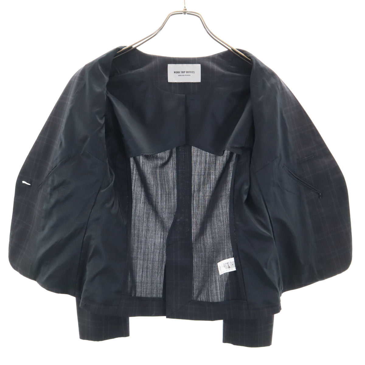 WORK TRIP OUTFITS ワークトリップアウトフィッツ GREEN LABEL RELAXING チェック オープンカラー パンツスーツ 上下 セットアップ M チャコールグレー レディース