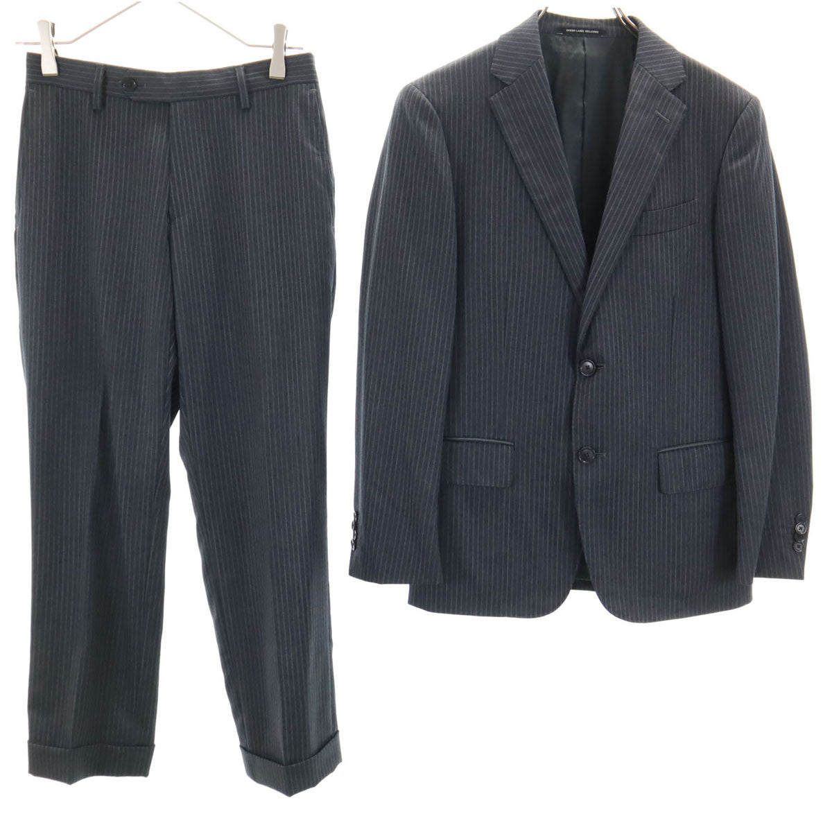 green label relaxing グリーンレーベルリラクシング UNITED ARROWS ストライプ パンツスーツ 上下 セットアップ 42 チャコールグレー メンズ