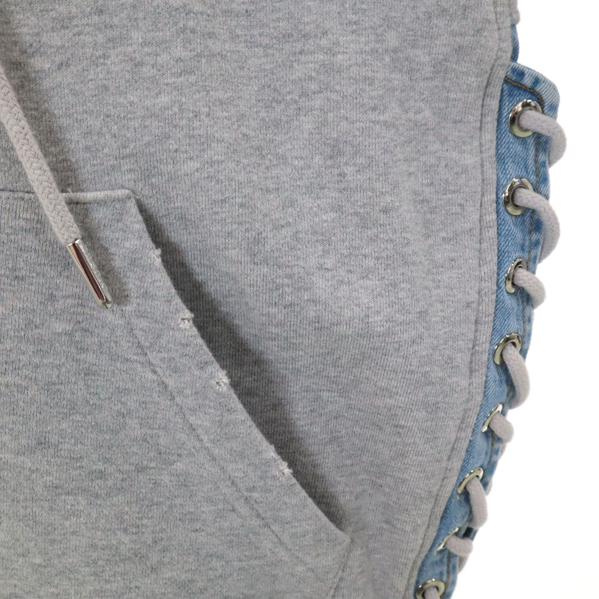 DIESEL ディーゼル 長袖 ダメージ加工 サイドレースアップ デニム切替 ジップパーカー XXS グレー レディース