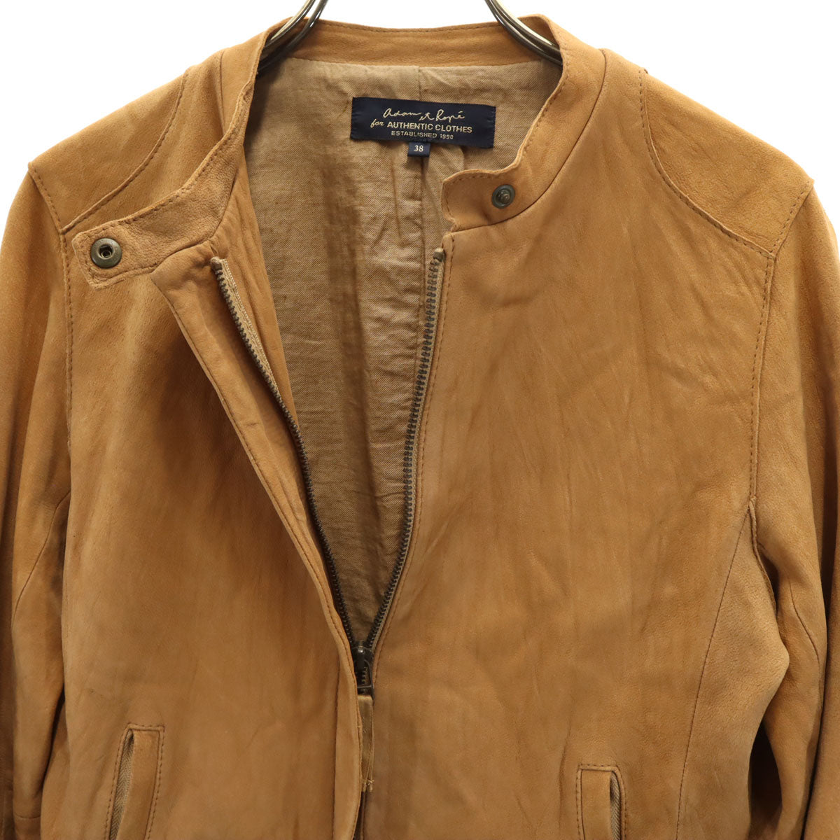 Adam et Rope' アダムエロペ 羊革 レザー シングルライダースジャケット 38 ブラウン レディース