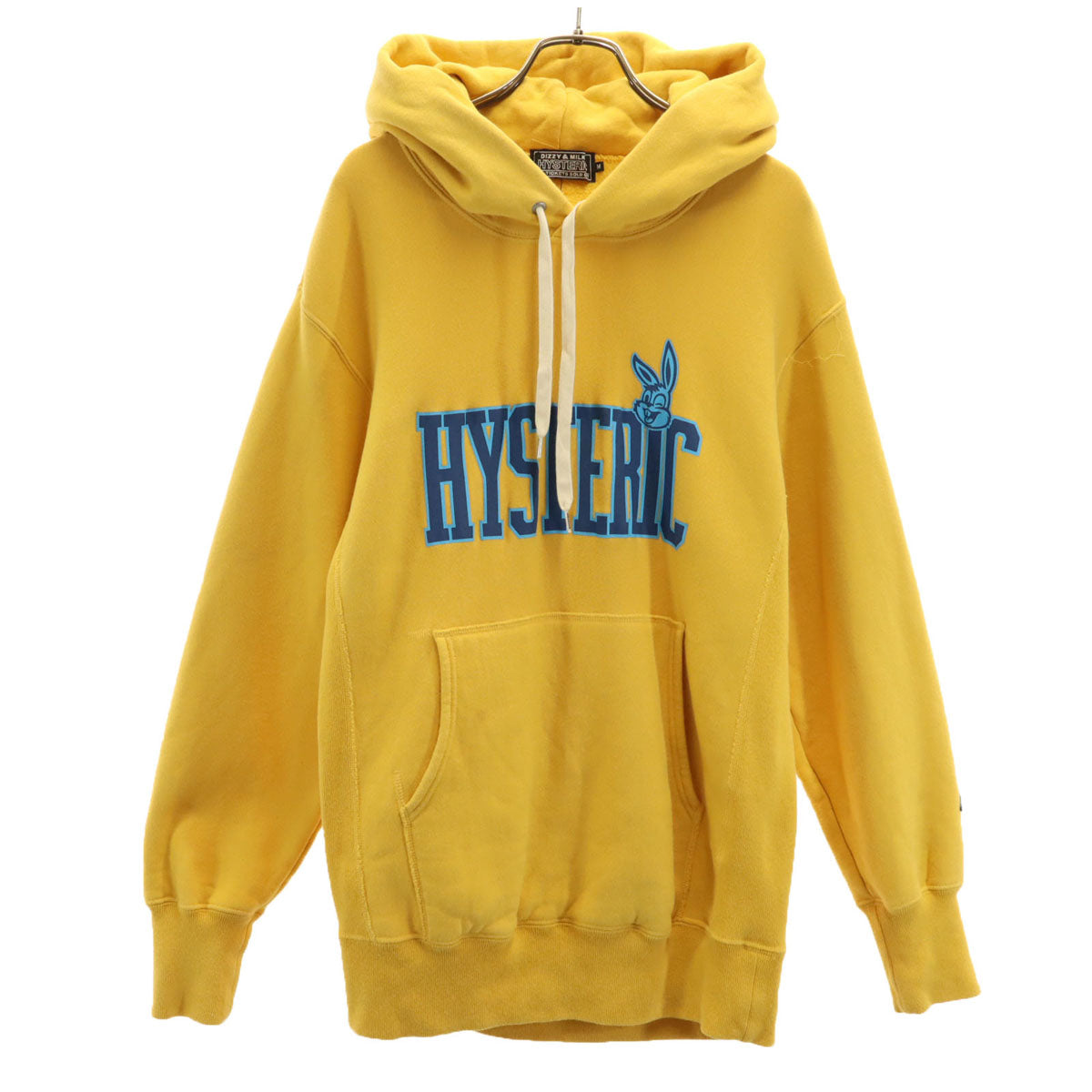 HYSTERIC ヒステリック 日本製 ヒスラビット 長袖 スウェットパーカー M イエロー 裏起毛 メンズ