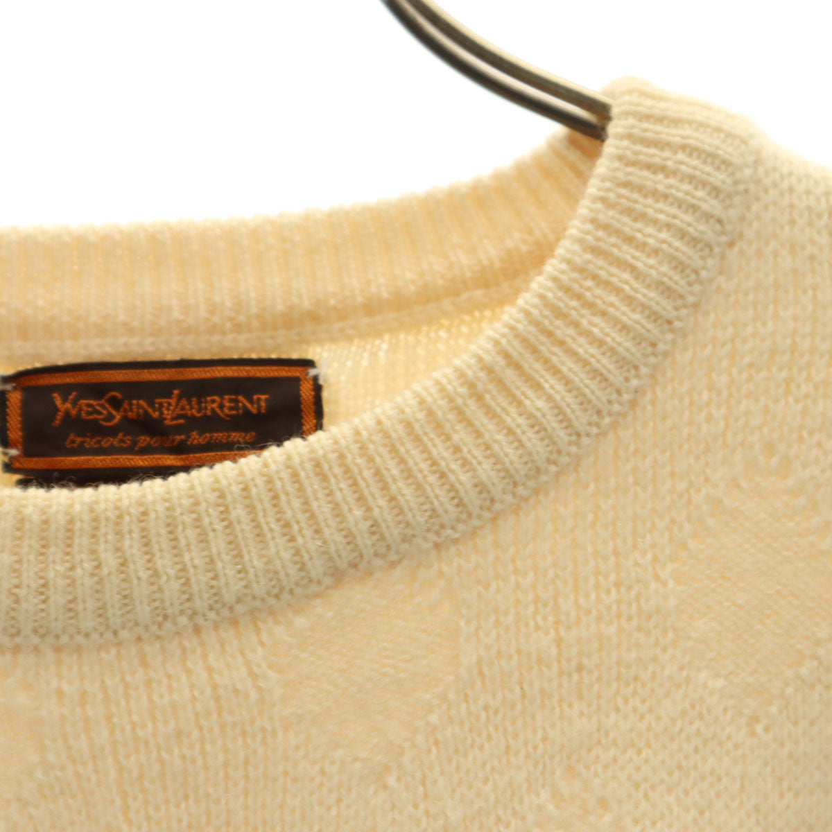 YVES SAINT LAURENT イヴサンローラン 80s ヴィンテージ 総柄 長袖 セーター M 生成り ニット レディース