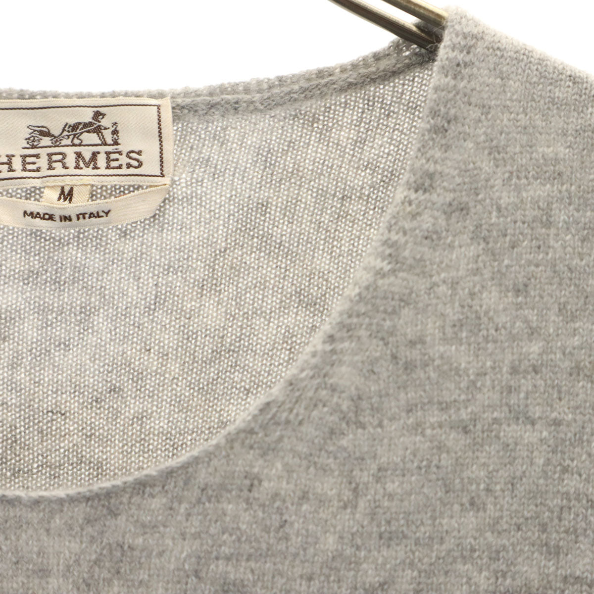 HERMES エルメス イタリア製 カシミヤ100% 長袖 セーター M グレー ニット メンズ