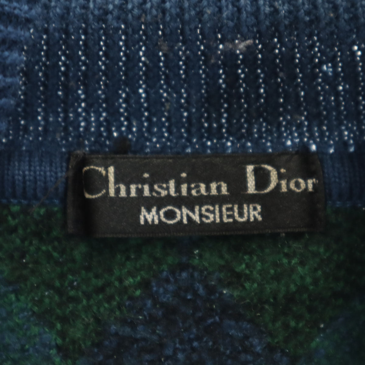 Christian Dior MONSIEUR クリスチャンディオール ムッシュ 90s オールド 総柄 長袖 タートルネック セーター L 青紺 ニット メンズ
