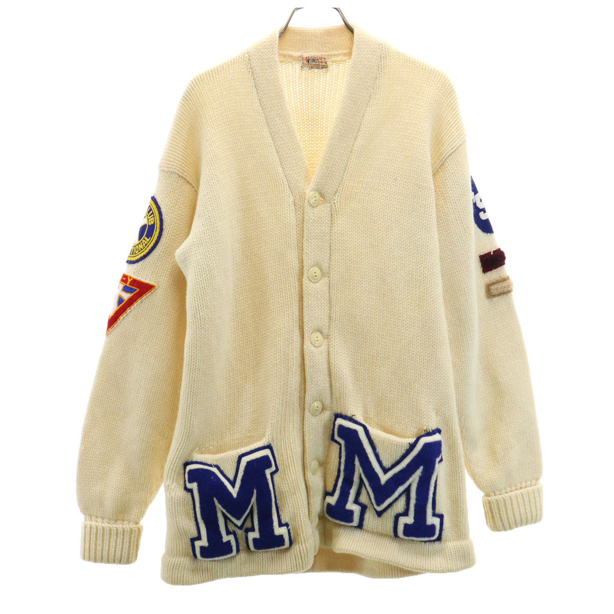 HONOR MADE 50s ヴィンテージ レタード 長袖 Vネック レタード ニットカーディガン 生成り メンズ HONOR MADE 50s ヴィンテージ レタード 長袖 Vネック レタード ニット