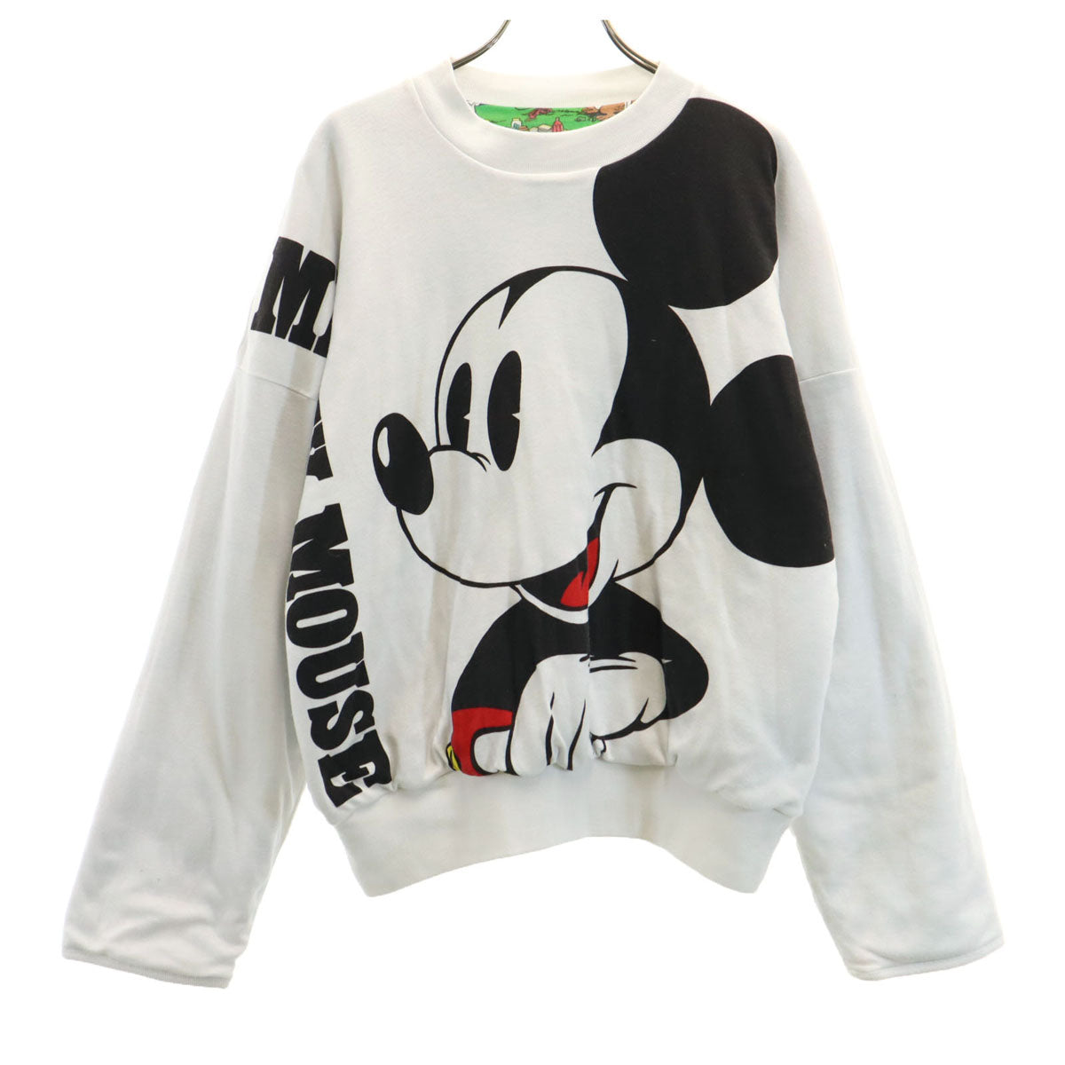 80s 90s オールド ミッキーマウス 長袖 リバーシブル トレーナー ホワイト 中綿 レディース