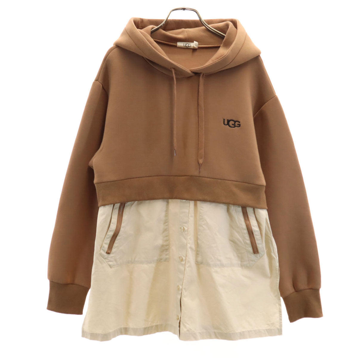 UGG アグ 長袖 ドッキング フーディー シャツ M ブラウン レディース