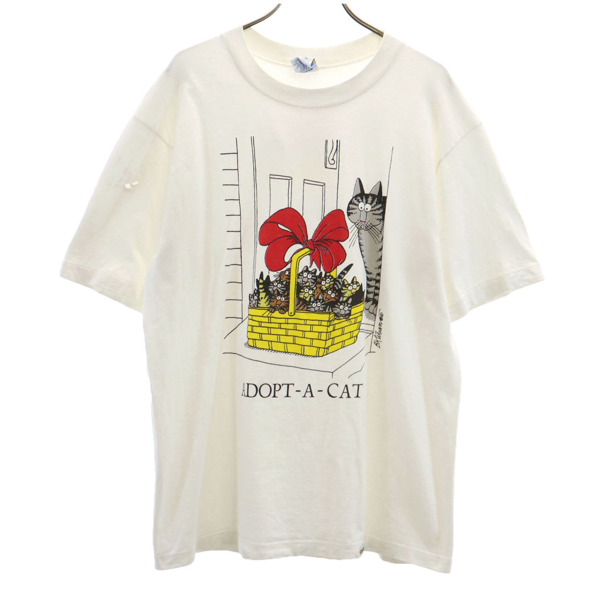 Crazy Shirt クレイジーシャツ 90s USA製 オールド クリバンキャット プリント 半袖 Tシャツ M ホワイト メンズ