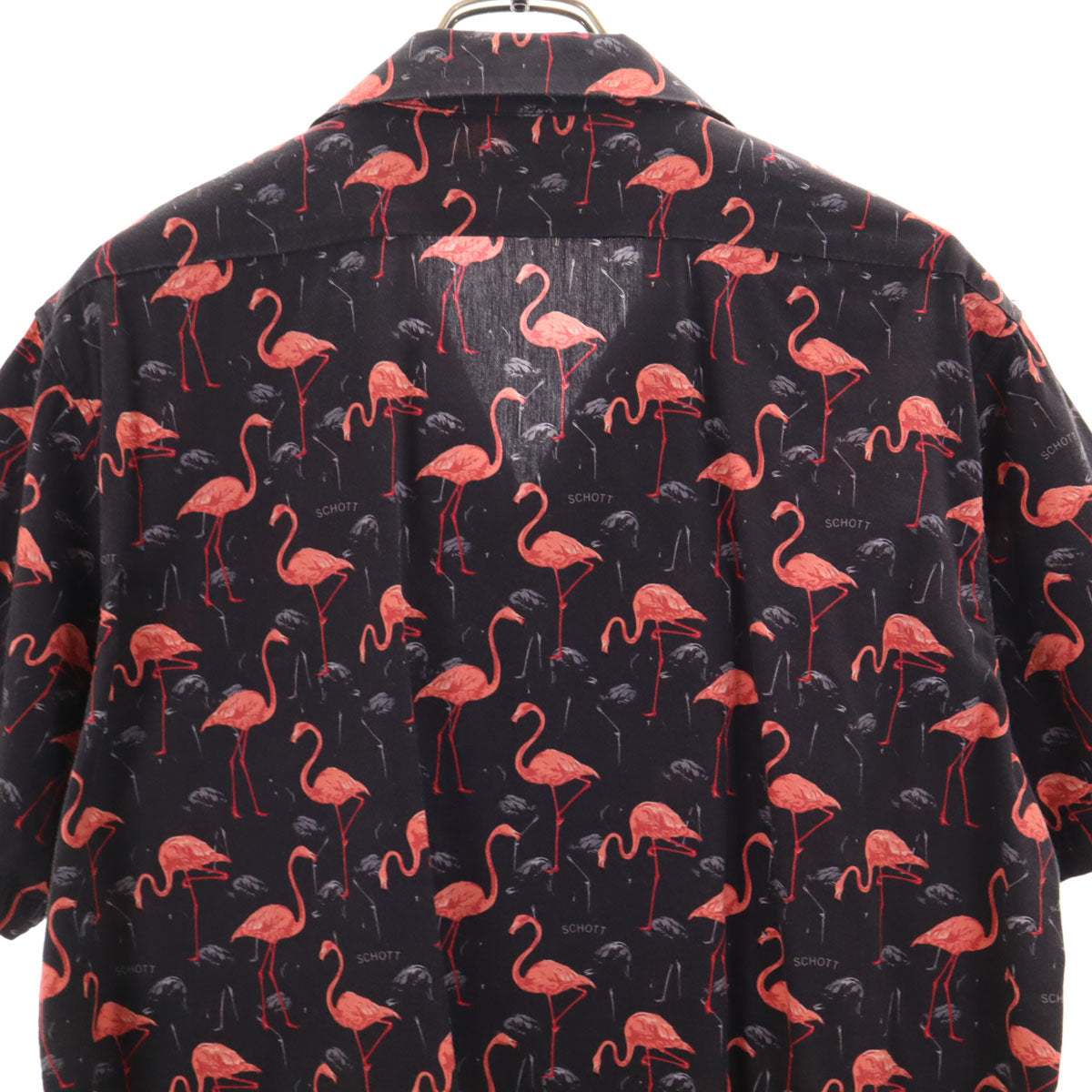 schott ショット N.Y.C. フラミンゴ柄 半袖 オープンカラー シャツ M ブラック系 メンズ