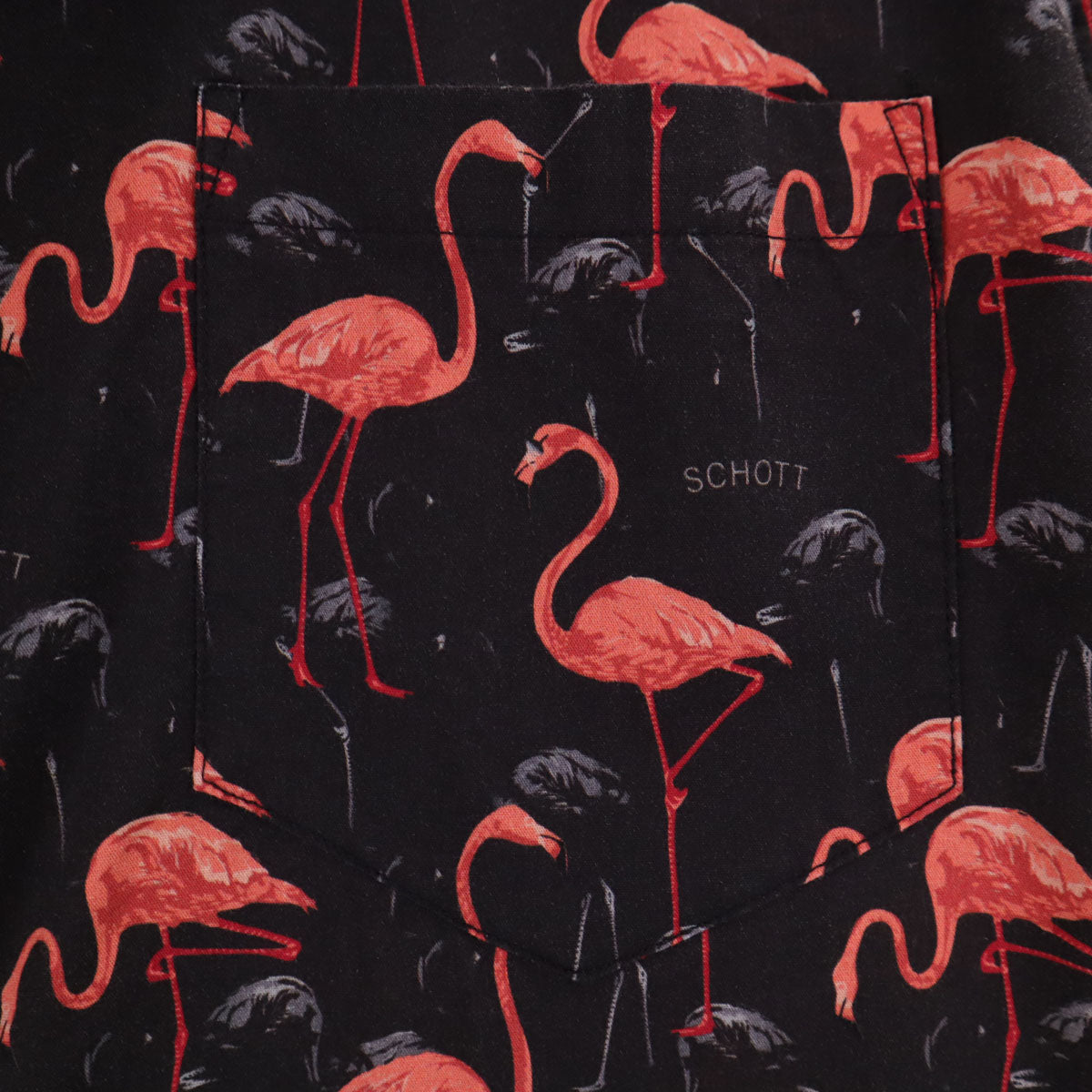 schott ショット N.Y.C. フラミンゴ柄 半袖 オープンカラー シャツ M ブラック系 メンズ