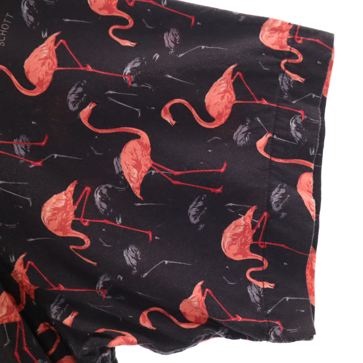 schott ショット N.Y.C. フラミンゴ柄 半袖 オープンカラー シャツ M ブラック系 メンズ