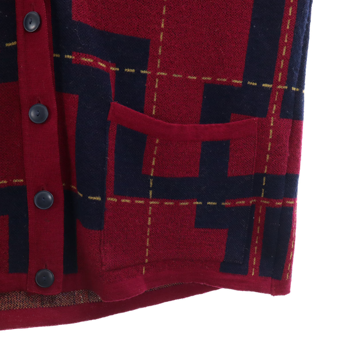 Pierre Cardin ピエールカルダン 90s オールド チェック柄 長袖 カーディガン L レッド系 メンズ