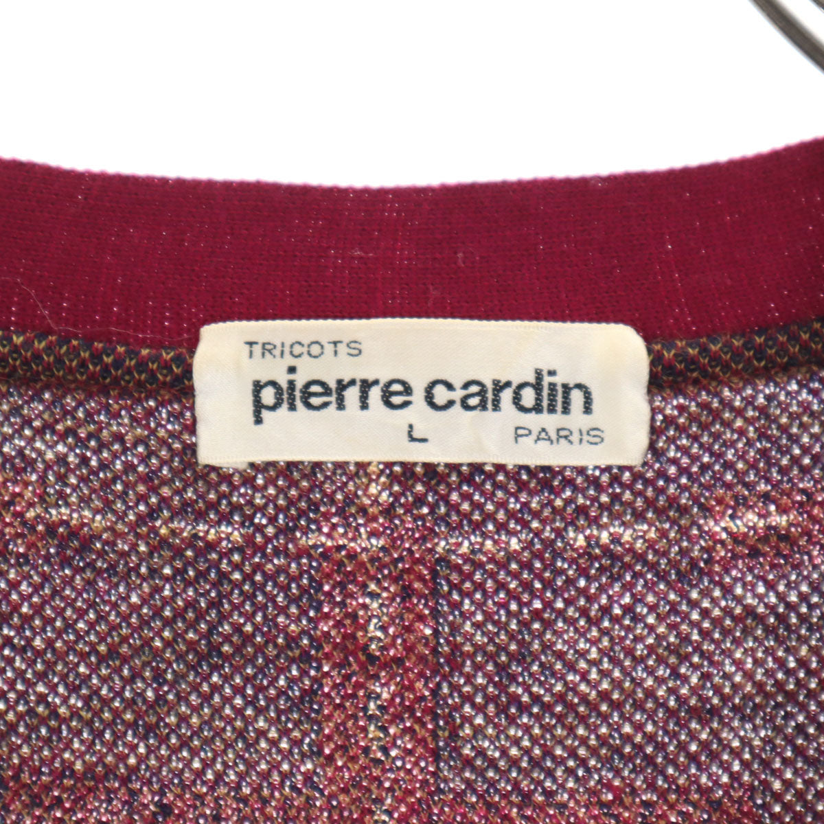 Pierre Cardin ピエールカルダン 90s オールド チェック柄 長袖 カーディガン L レッド系 メンズ