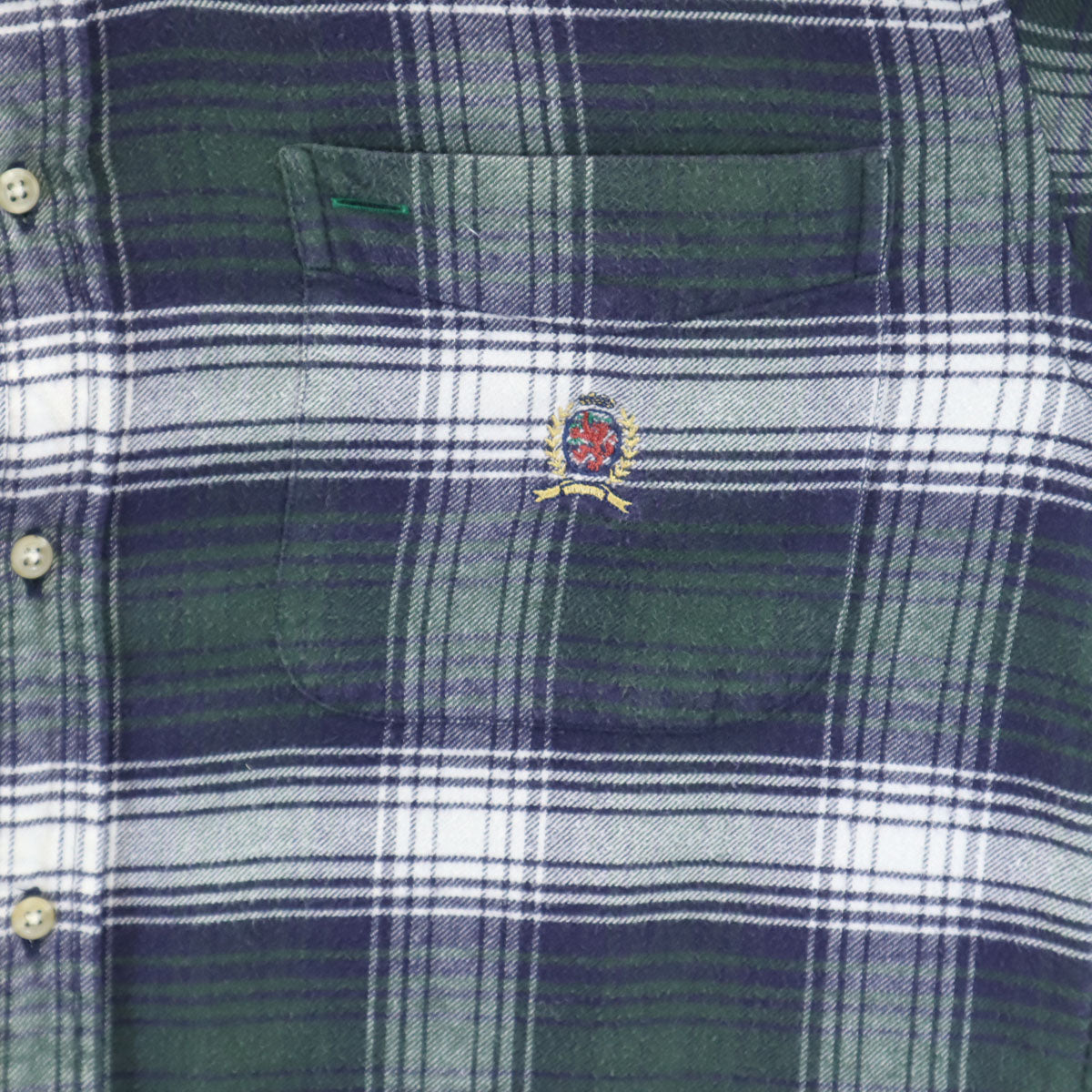 TOMMY HILFIGER トミーヒルフィガー 90s オールド フラッグタグ チェック柄 長袖 コットンネル ボタンダウンシャツ L ネイビー メンズ