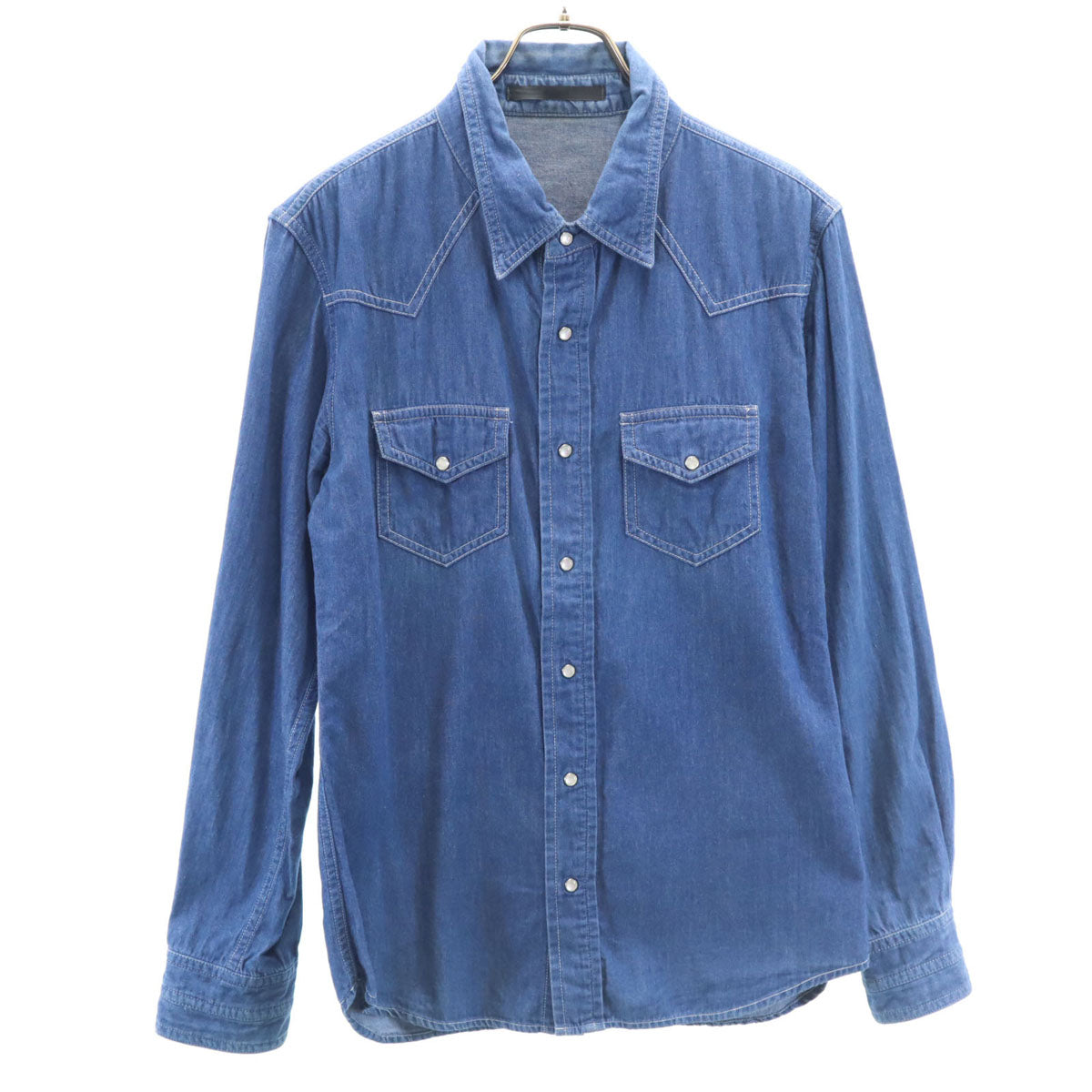 デビルメント 日本製 長袖 シャンブレー ウエスタンシャツ 48 ウォッシュブルー メンズ