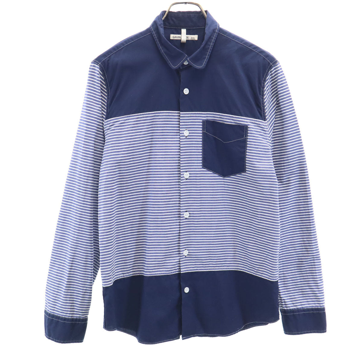GAIJIN MADE ガイジンメイド 日本製 ボーダー柄 長袖 コットンシャツ M ネイビー メンズ