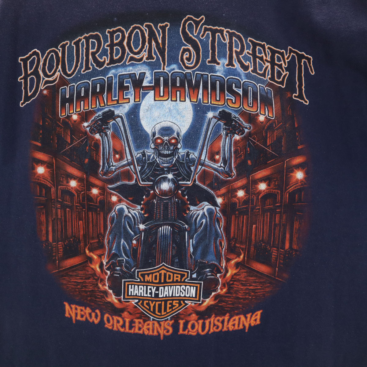HARLEY DAVIDSON ハーレーダビッドソン バックプリント BOURBON STREET 半袖 Tシャツ XL ネイビー メンズ