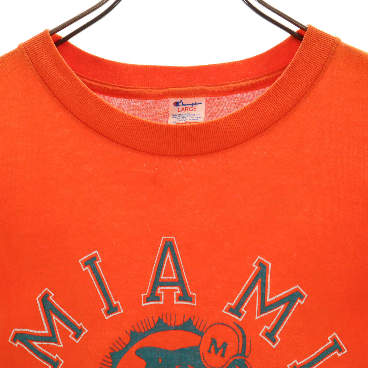 Champion チャンピオン 80s USA製 ヴィンテージ トリコタグ NFL マイアミ・ドルフィンズ 半袖 Tシャツ L オレンジ シングルステッチ メンズ