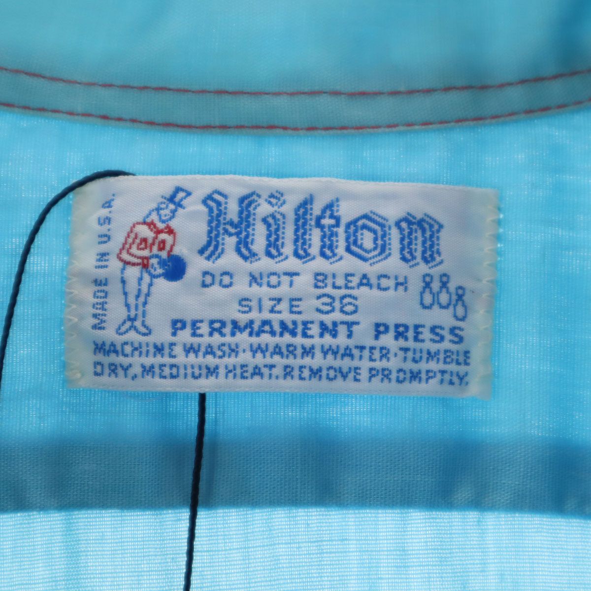 Hilton ヒルトン 70s USA製 ヴィンテージ チェーン刺繍 半袖 ボウリングシャツ 36 水色 レディース
