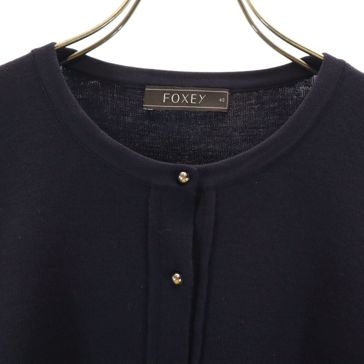 FOXEY フォクシー 7分袖 ニットカーディガン 40 ネイビー レディース