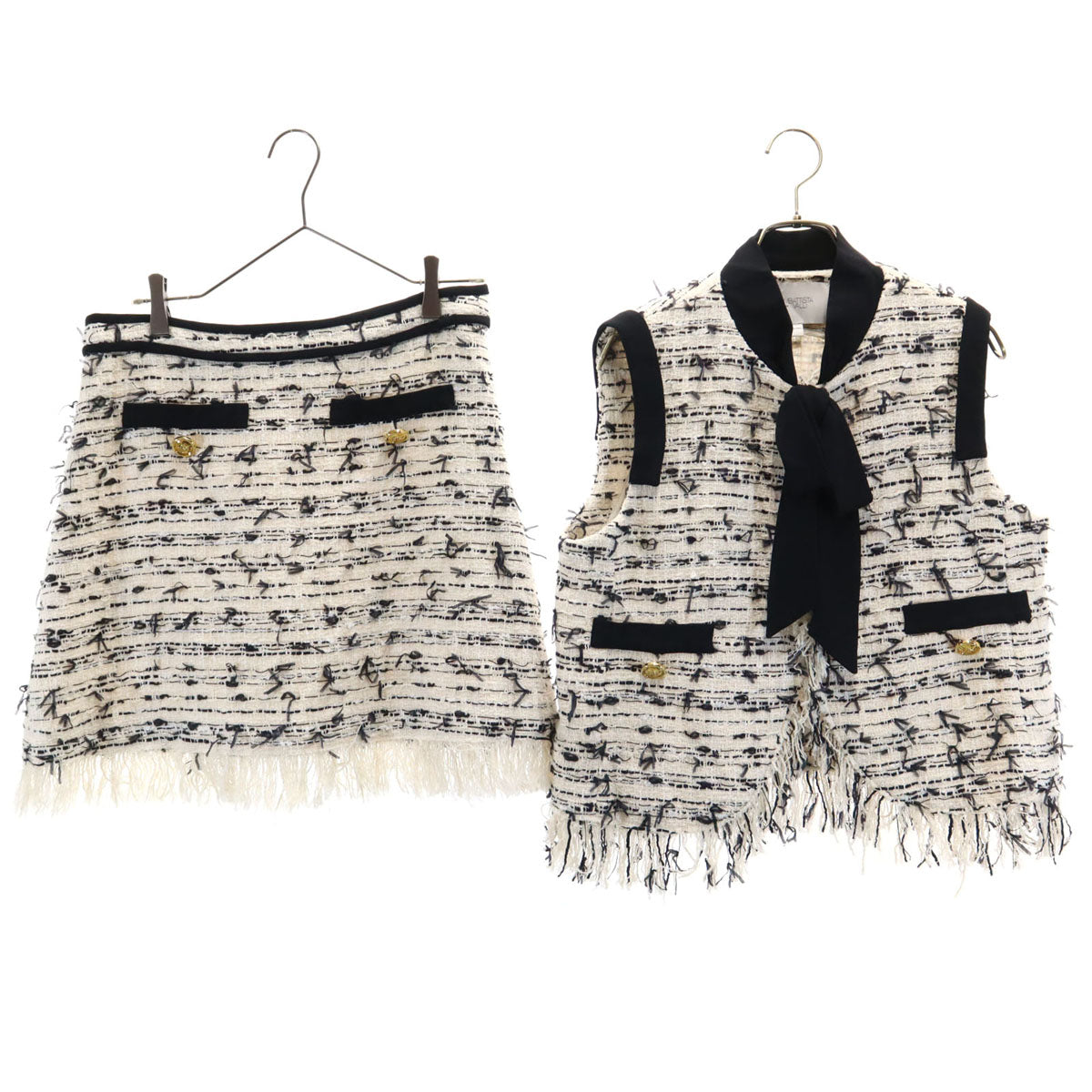 GiAMBATTiSTA VALLi ジャンバティスタヴァリ イタリア製 ノースリーブ ツイードジャケット 上下 セットアップ 44 オフホワイト レディース