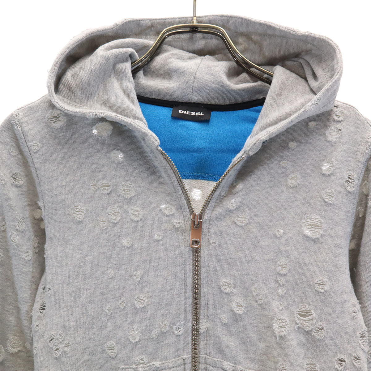 DIESEL ディーゼル 長袖 ダメージ加工 スウェット ジップパーカー 8 グレー系 レディース