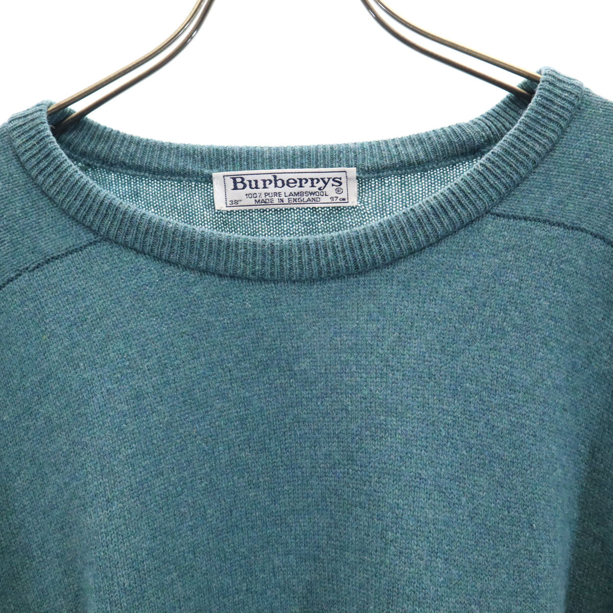 Burberrys バーバリーズ 90s イングランド製 ウール オールド 長袖 セーター 38 ブルーグリーン メンズ