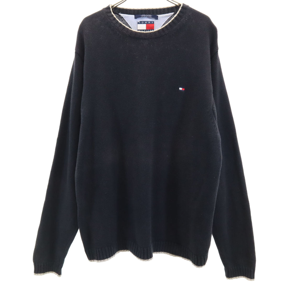 TOMMY HILFIGER トミーヒルフィガー 90s オールド フラッグタグ 長袖 ニット L チャコール系 メンズ