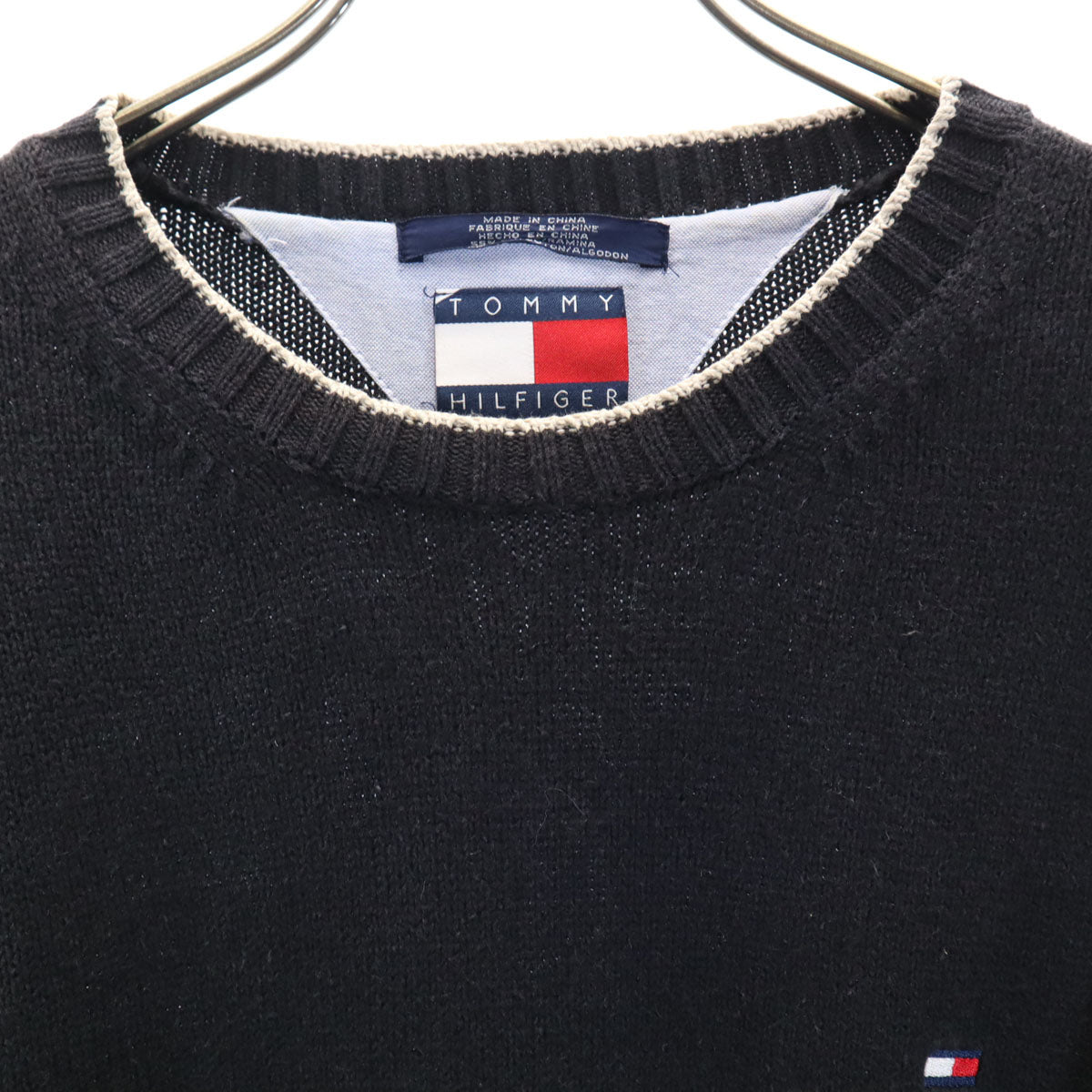 TOMMY HILFIGER トミーヒルフィガー 90s オールド フラッグタグ 長袖 ニット L チャコール系 メンズ