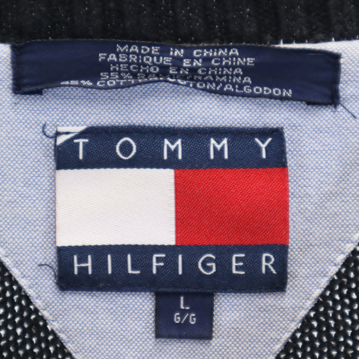 TOMMY HILFIGER トミーヒルフィガー 90s オールド フラッグタグ 長袖 ニット L チャコール系 メンズ