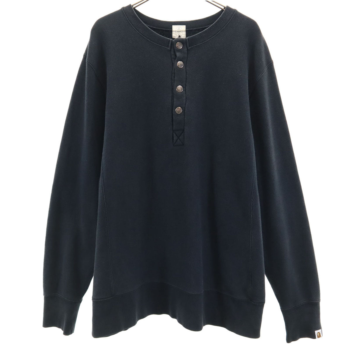 APE Shall Never Kill APE エイプシャルネバーキルエイプ 日本製 長袖 ヘンリーネック トレーナー L チャコール 裏起毛 メンズ