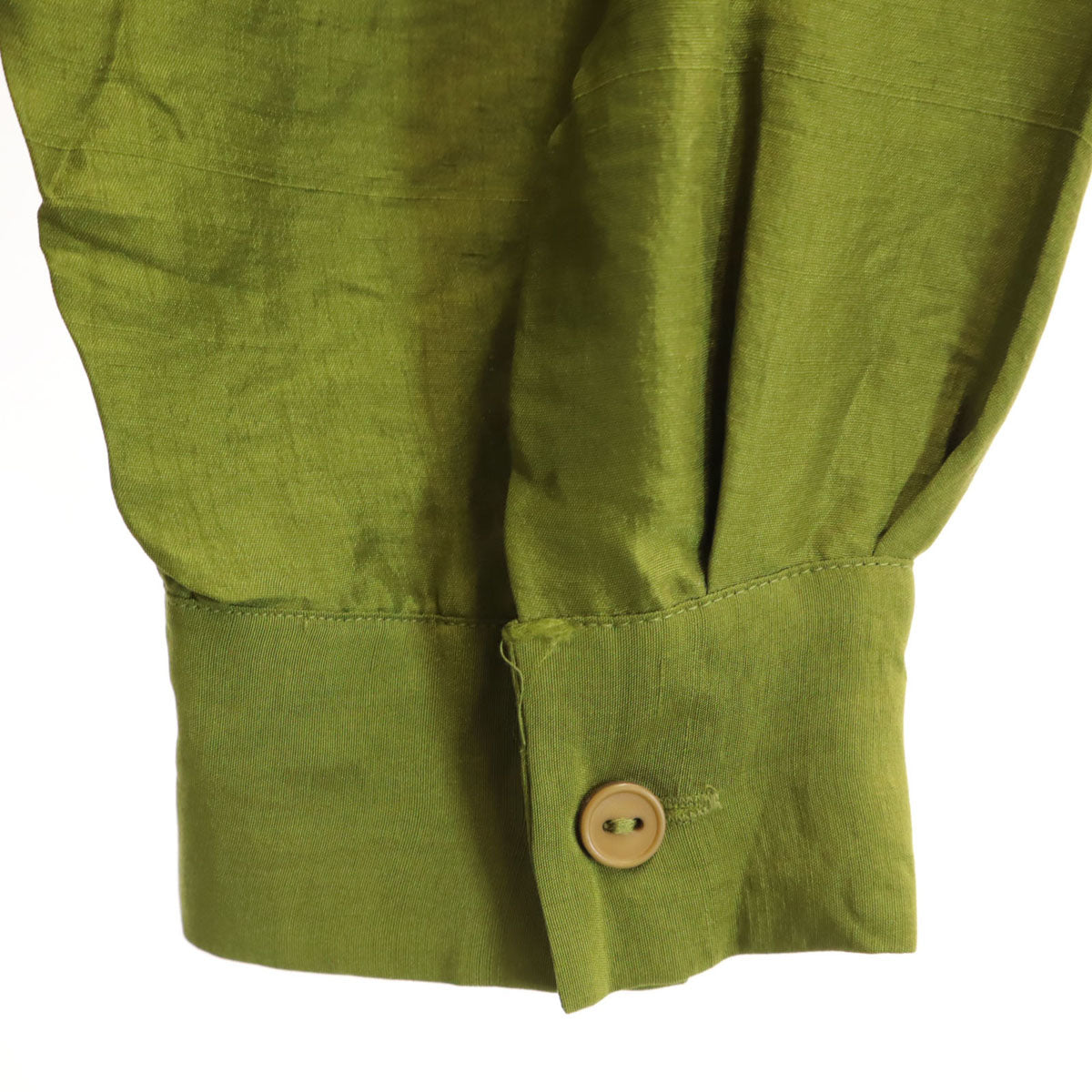 CLIO 90s オールド 長袖 シルク シャツ L オリーブ系 レディース