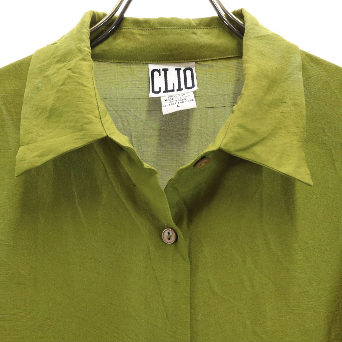 CLIO 90s オールド 長袖 シルク シャツ L オリーブ系 レディース