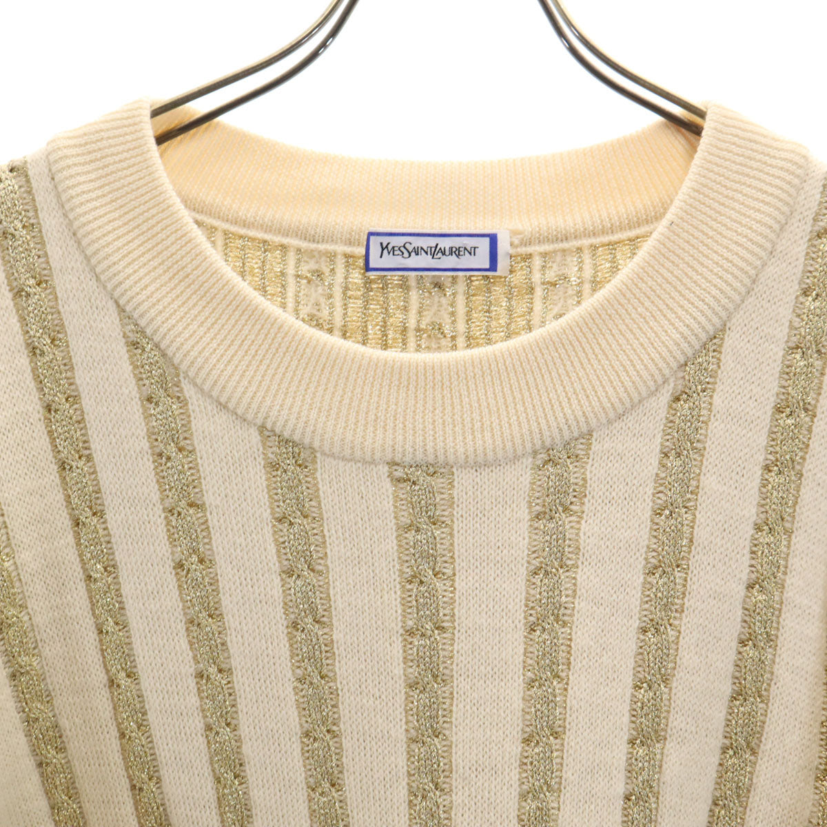 YVES SAINT LAURENT イヴサンローラン 90s オールド ストライプ柄 長袖 セーター ベージュ ニット レディース