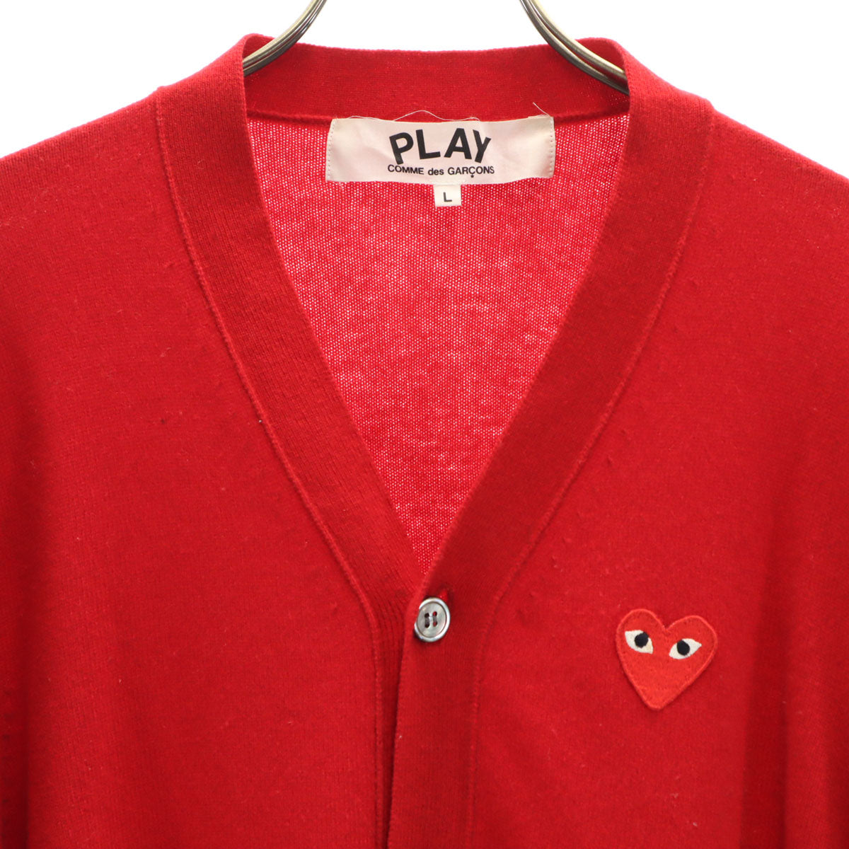 PLAY COMME des GARCONS プレイコムデギャルソン 2011年 日本製 ウール 長袖 Vネック ニットカーディガン L 赤 メンズ