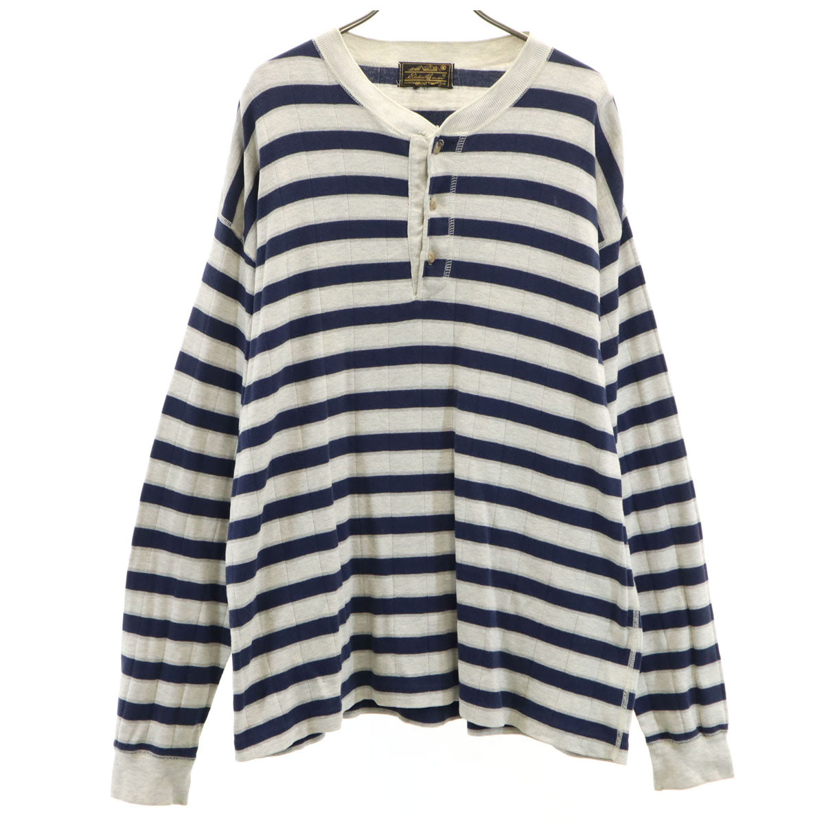 Eddie Bauer エディーバウアー 90s オールド 黒タグ ボーダー柄 長袖 ヘンリーネック カットソー グレー アウトドア メンズ