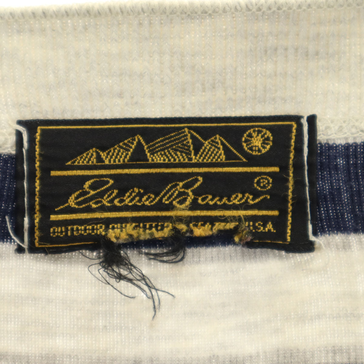 Eddie Bauer エディーバウアー 90s オールド 黒タグ ボーダー柄 長袖 ヘンリーネック カットソー グレー アウトドア メンズ