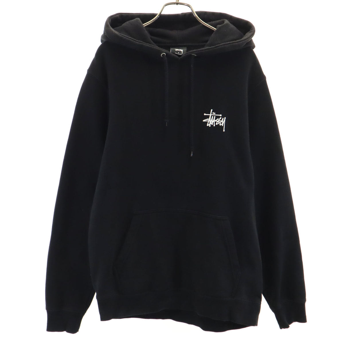 STUSSY ステューシー バックロゴ 長袖 スウェットパーカー S ブラック 裏起毛 メンズ