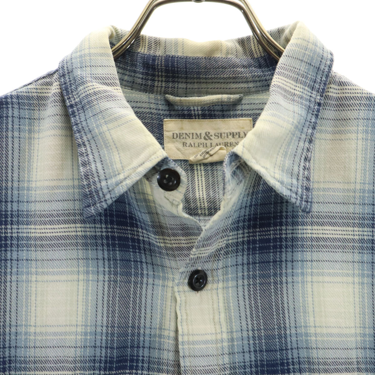 DENIM&SUPPLY RALPH LAUREN デニムアンドサプライラルフローレン チェック柄 長袖 コットンシャツ L ネイビー メンズ