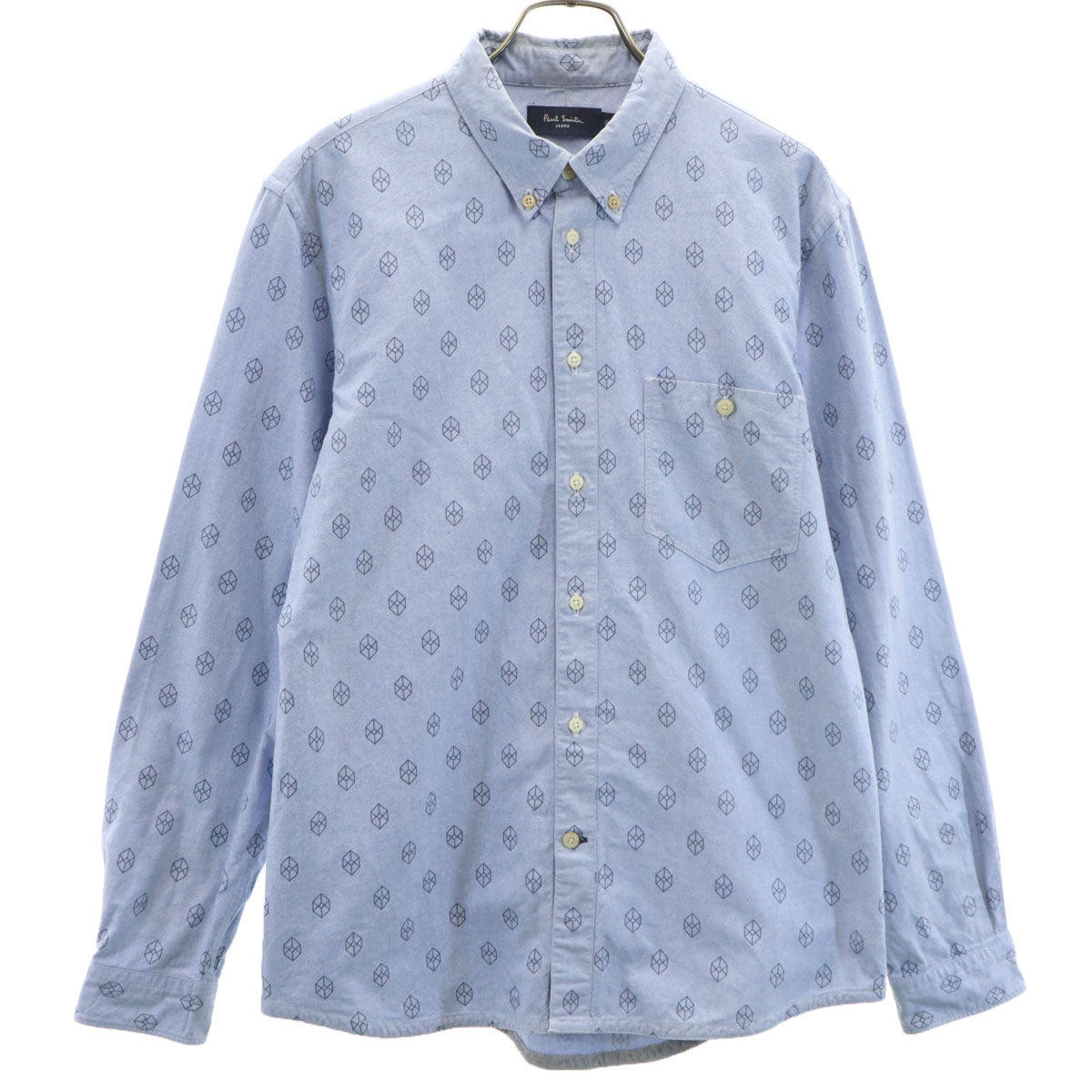 Paul Smith JEANS ポールスミスジーンズ 総柄 長袖 オックスフォード ボタンダウンシャツ L 青紫系 メンズ