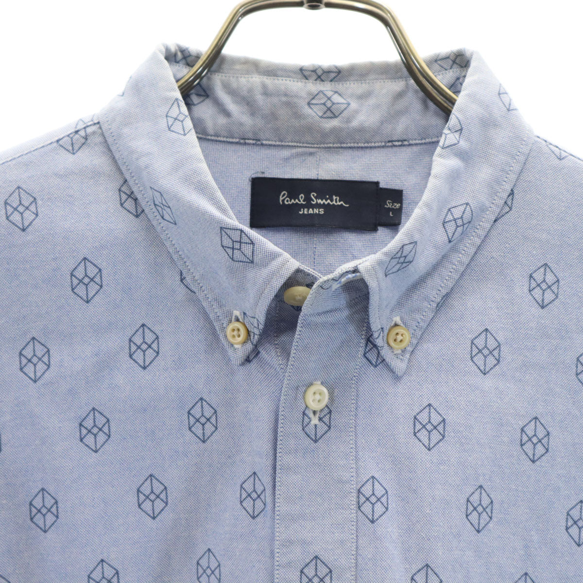 Paul Smith JEANS ポールスミスジーンズ 総柄 長袖 オックスフォード ボタンダウンシャツ L 青紫系 メンズ
