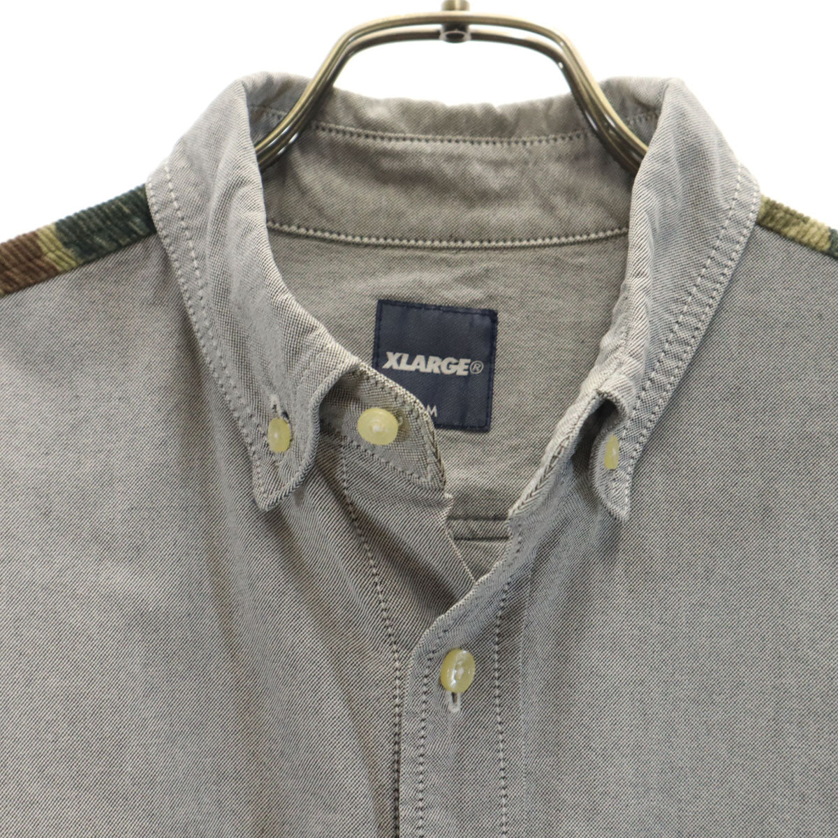 XLARGE エクストララージ カモフラ切替 長袖 オックスフォード ボタンダウンシャツ M グレー メンズ