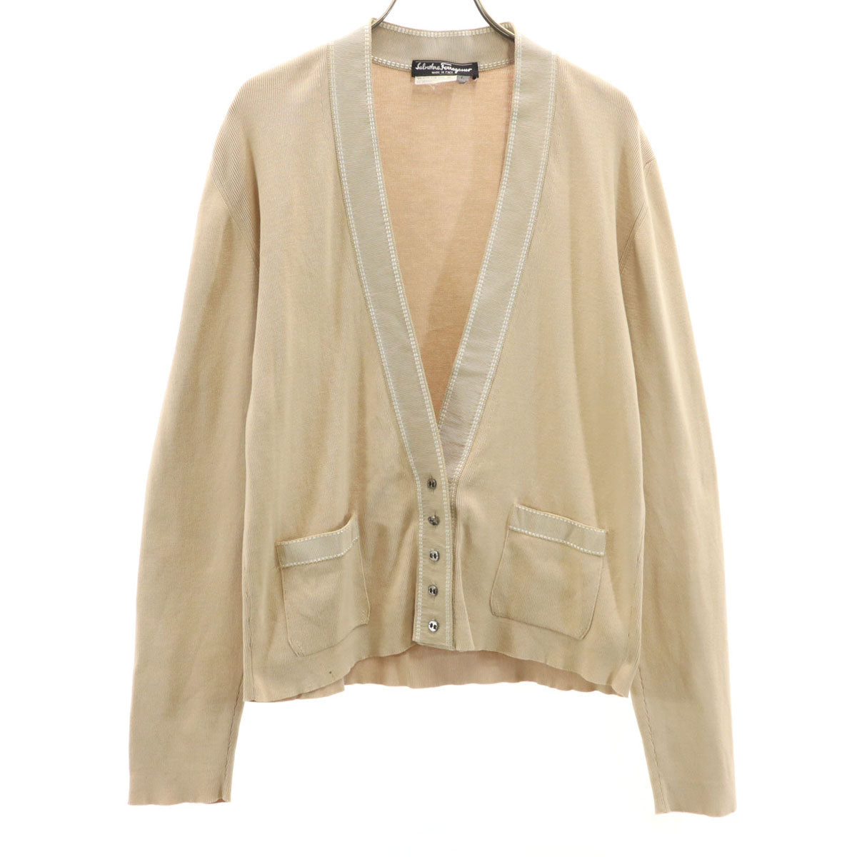 Salvatore Ferragamo サルヴァトーレフェラガモ 90s イタリア製 オールド 長袖 ニットカーディガン L ベージュ レディース