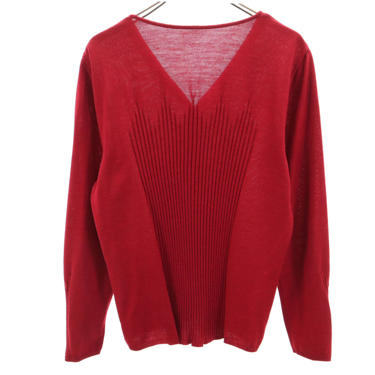 Leilian レリアン 日本製 長袖 Vネック ニットカーディガン 13+ レッド レディース
