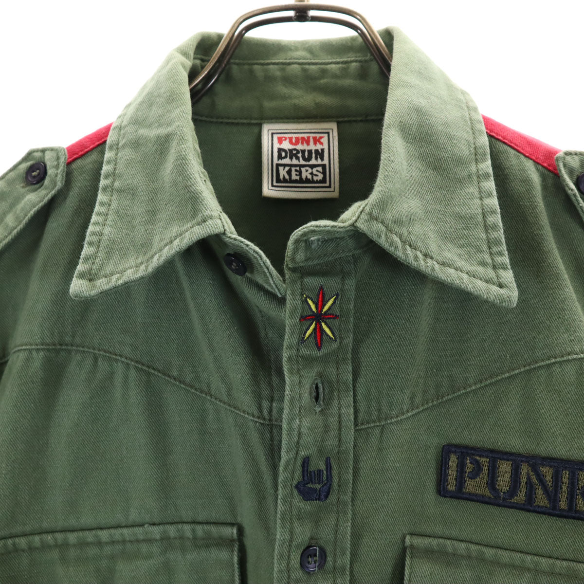 PUNK DRUNKERS パンクドランカーズ 長袖 ミリタリーシャツ M カーキ メンズ