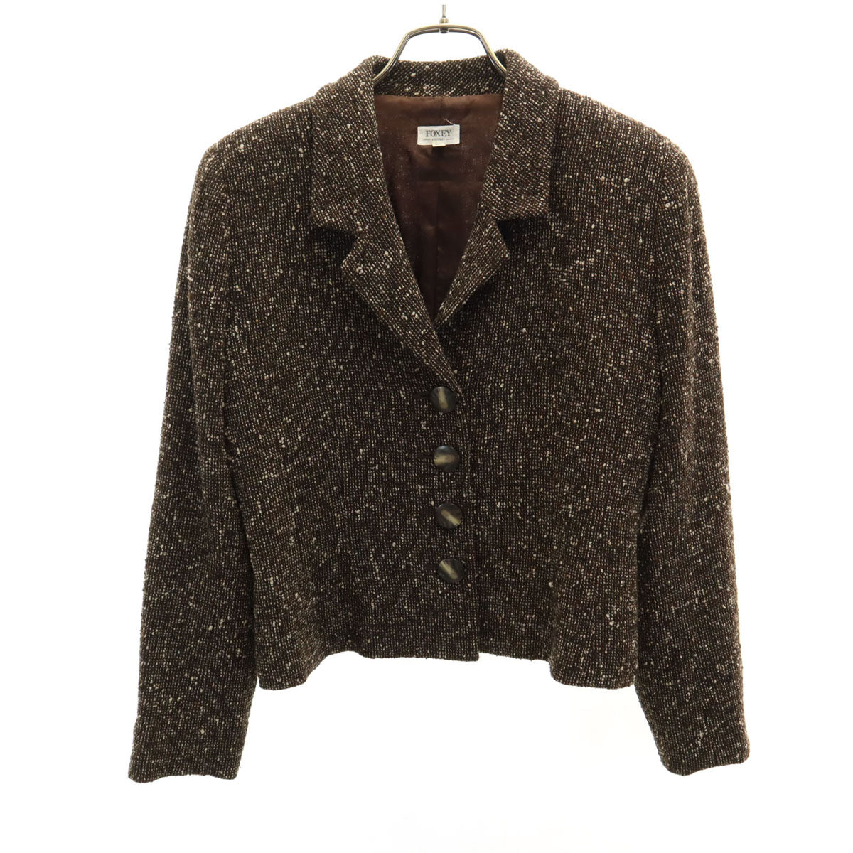FOXEY フォクシー 日本製 ウールブレンド ショート丈 テーラードジャケット 40 ブラウン系 レディース