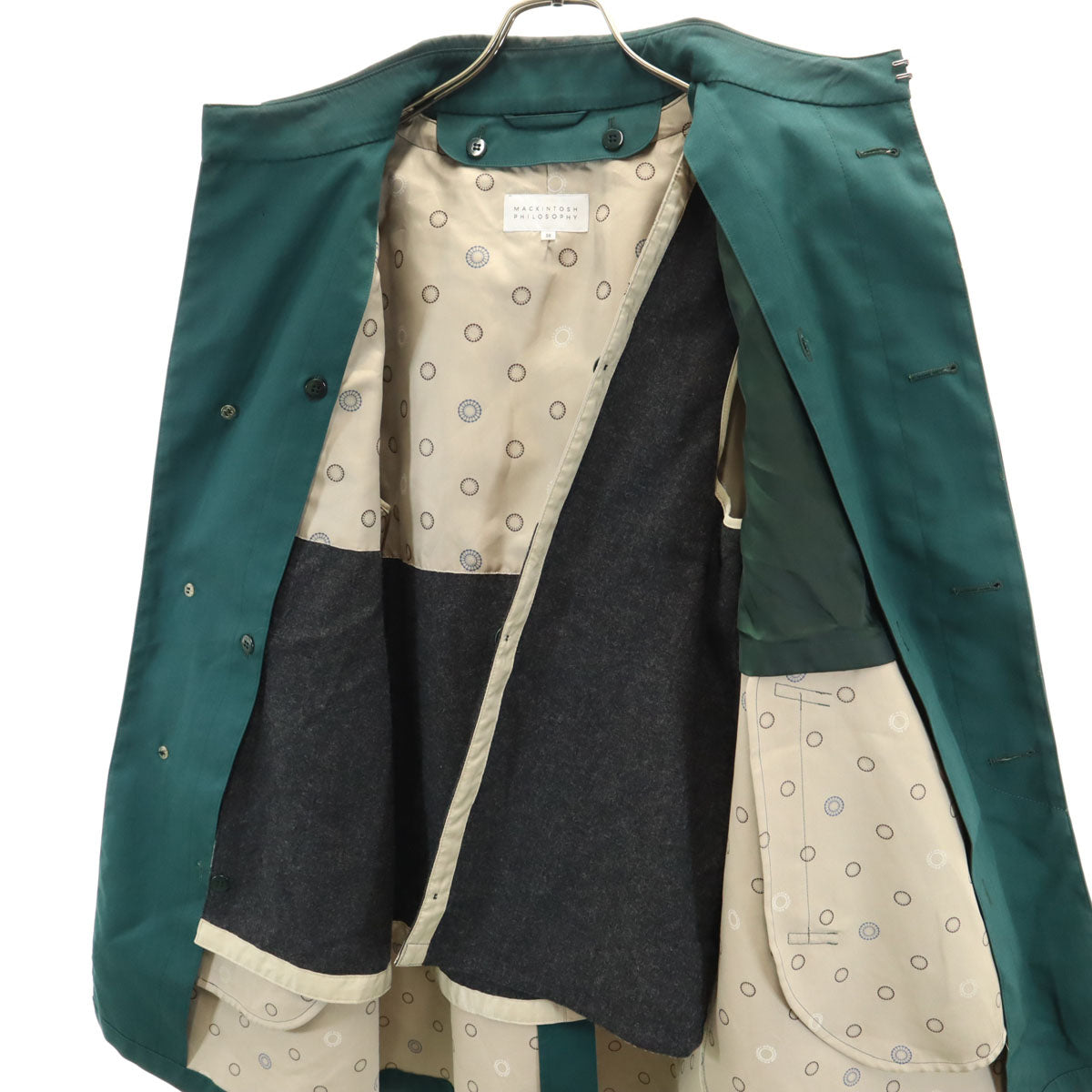 MACKINTOSH PHILOSOPHY マッキントッシュフィロソフィー 日本製 三陽商会 ステンカラーコート 38 グリーン ライナー付き メンズ