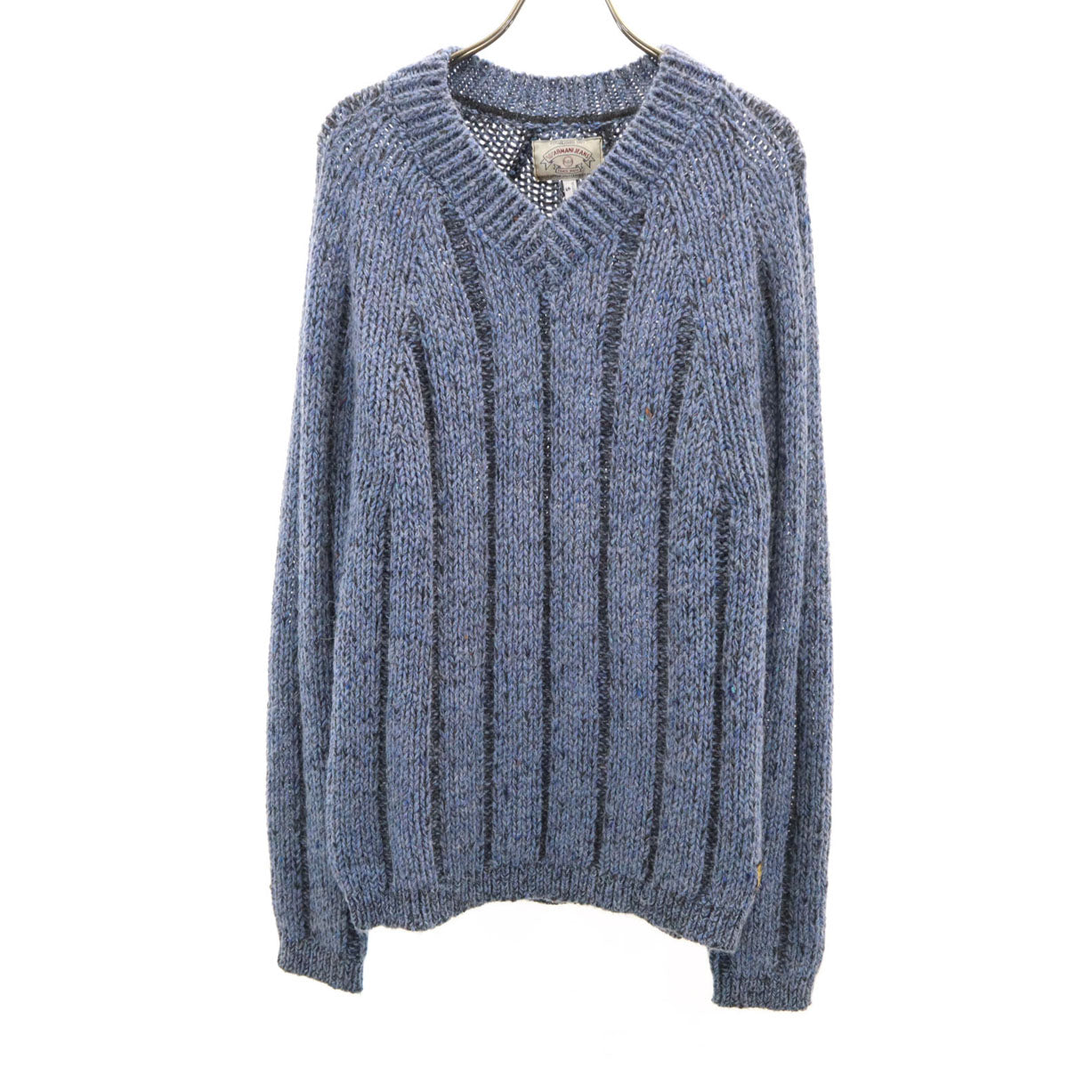 ARMANI JEANS アルマーニジーンズ 90s ウールブレンド オールド 長袖 Vネック ニット S ブルー系 セーター レディース
